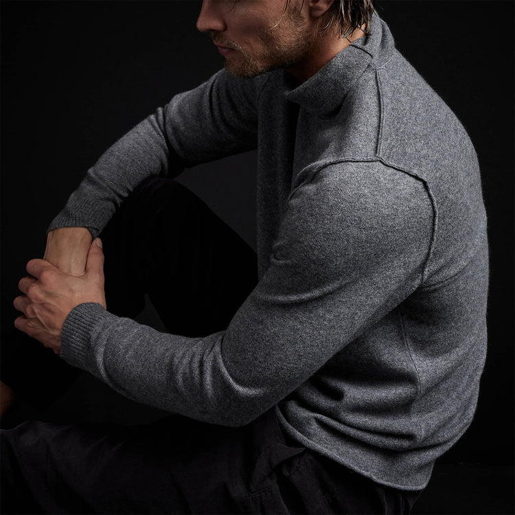 Recycled Cashmere Funnel Neck in Grey Felt | James Perse Los Angeles