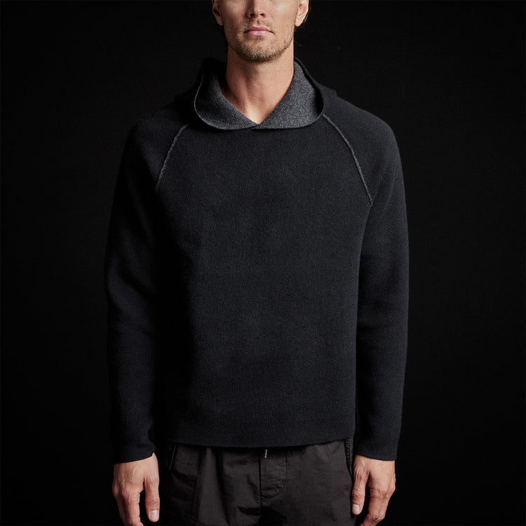 Cashmr Double Bed Raglan Hoodie in Black/Anthracite | James Perse Los Angeles