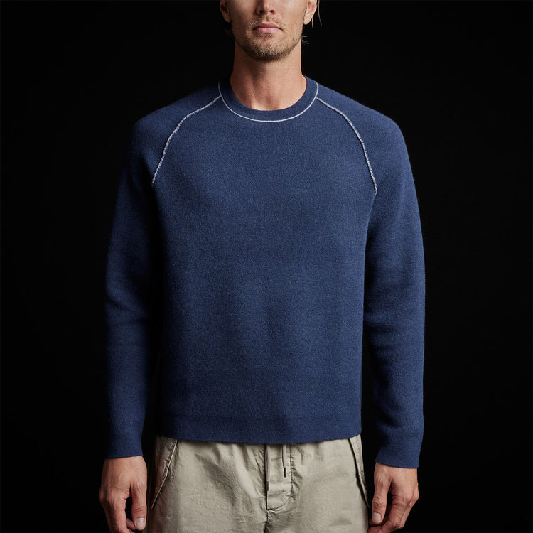 Cashmere Double Bed Raglan Crew in Prussian/Storm | James Perse Los Angeles