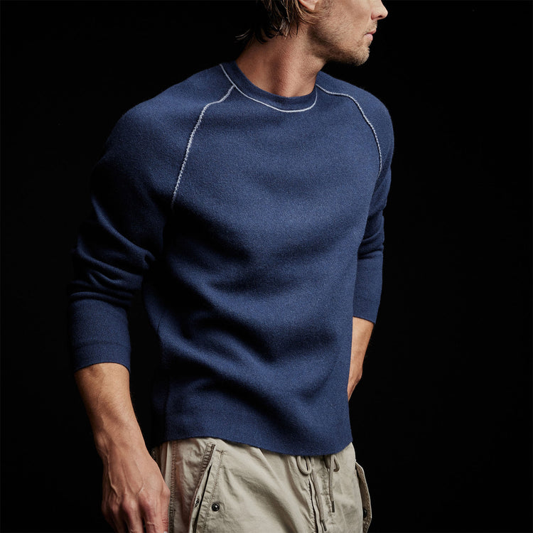 Cashmere Double Bed Raglan Crew in Prussian/Storm | James Perse Los Angeles