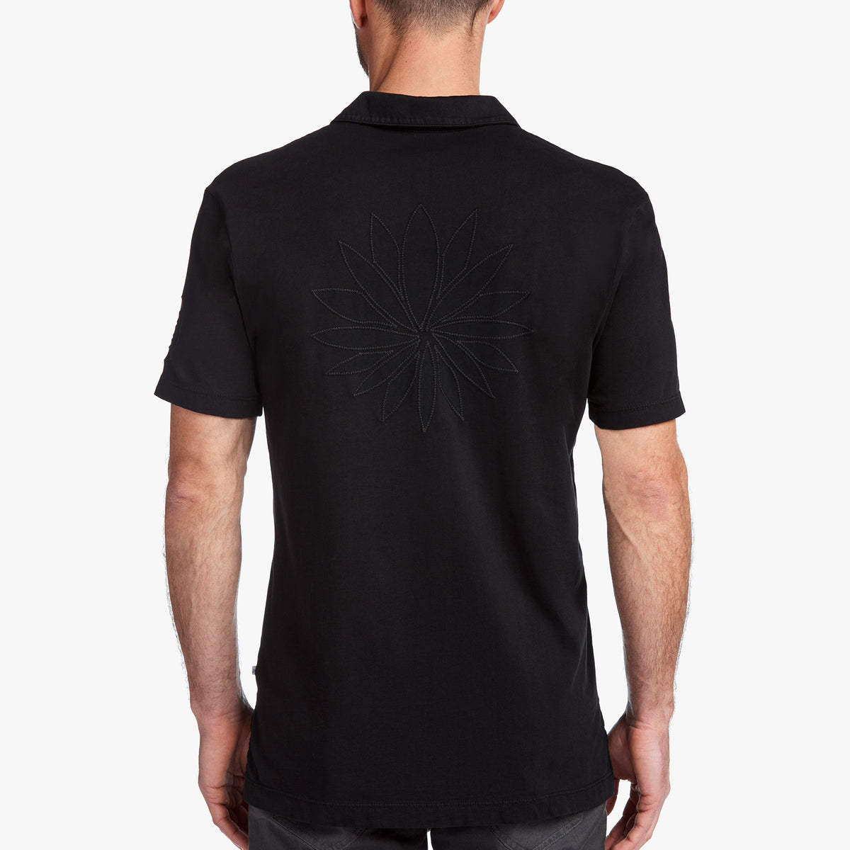 Sueded Jersey Lotus Graphic Polo in Black | James Perse Los Angeles