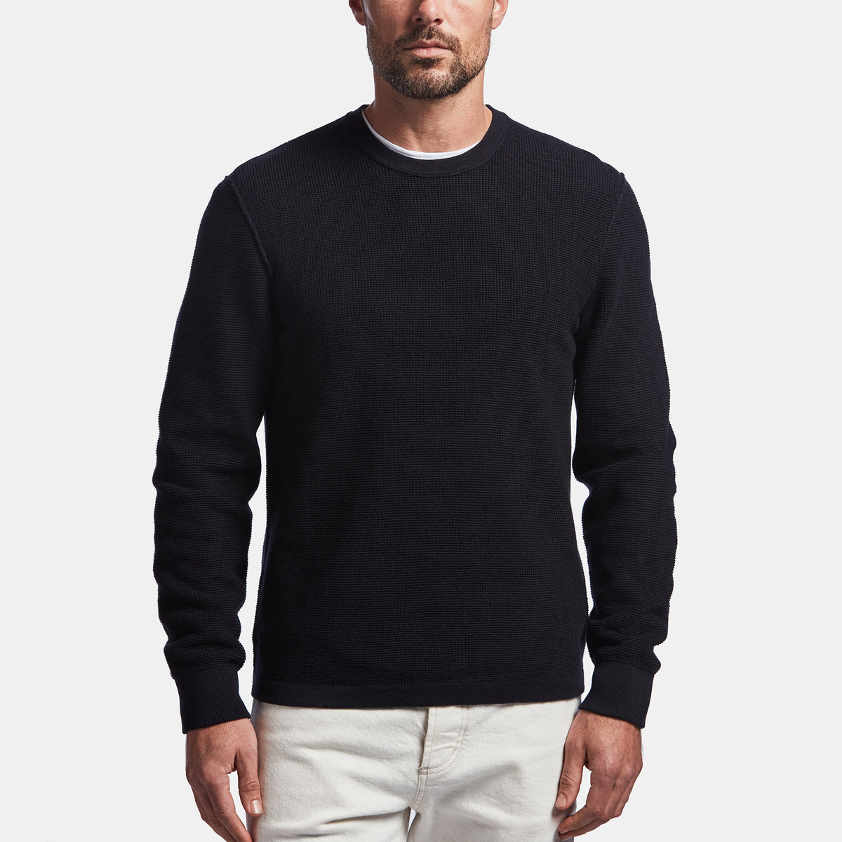 Cotton Cashmere Thermal Pullover In Black | James Perse Los Angeles