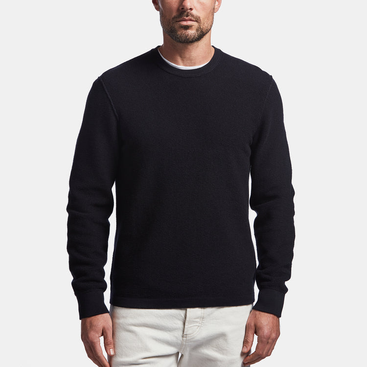 Cotton Cashmere Thermal Pullover In Black | James Perse Los Angeles