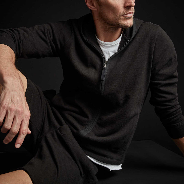 Vintage Fleece Full Zip Hoody in Black | James Perse Los Angeles
