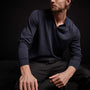 Linen Blend Long Sleeve Polo Sweater in Navy | James Perse Los Angeles