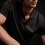 Linen Blend Short Sleeve Henley Sweater - Black | James Perse Los Angeles