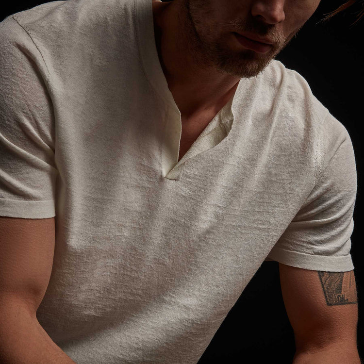 Linen Blend Short Sleeve Henley Sweater - Celadon | James Perse Los Angeles