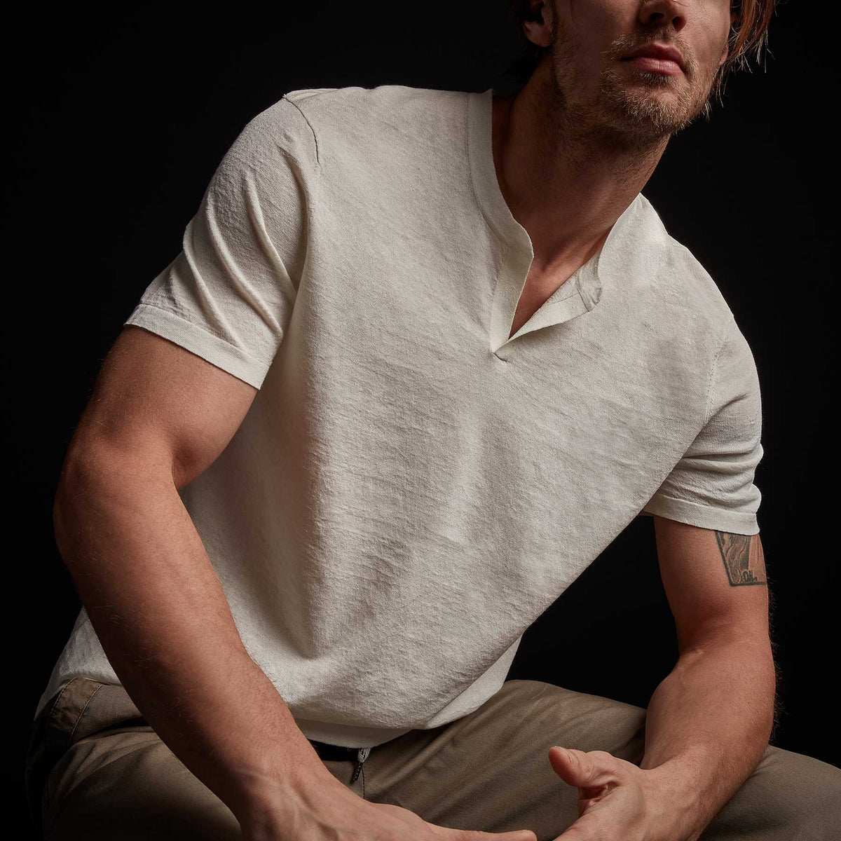 Linen Blend Short Sleeve Henley Sweater - Celadon | James Perse Los Angeles