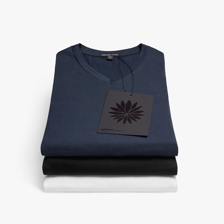 Luxe Lotus Jersey V Neck Tee 3 Pack In Black/White/French Navy | James Perse Los Angeles