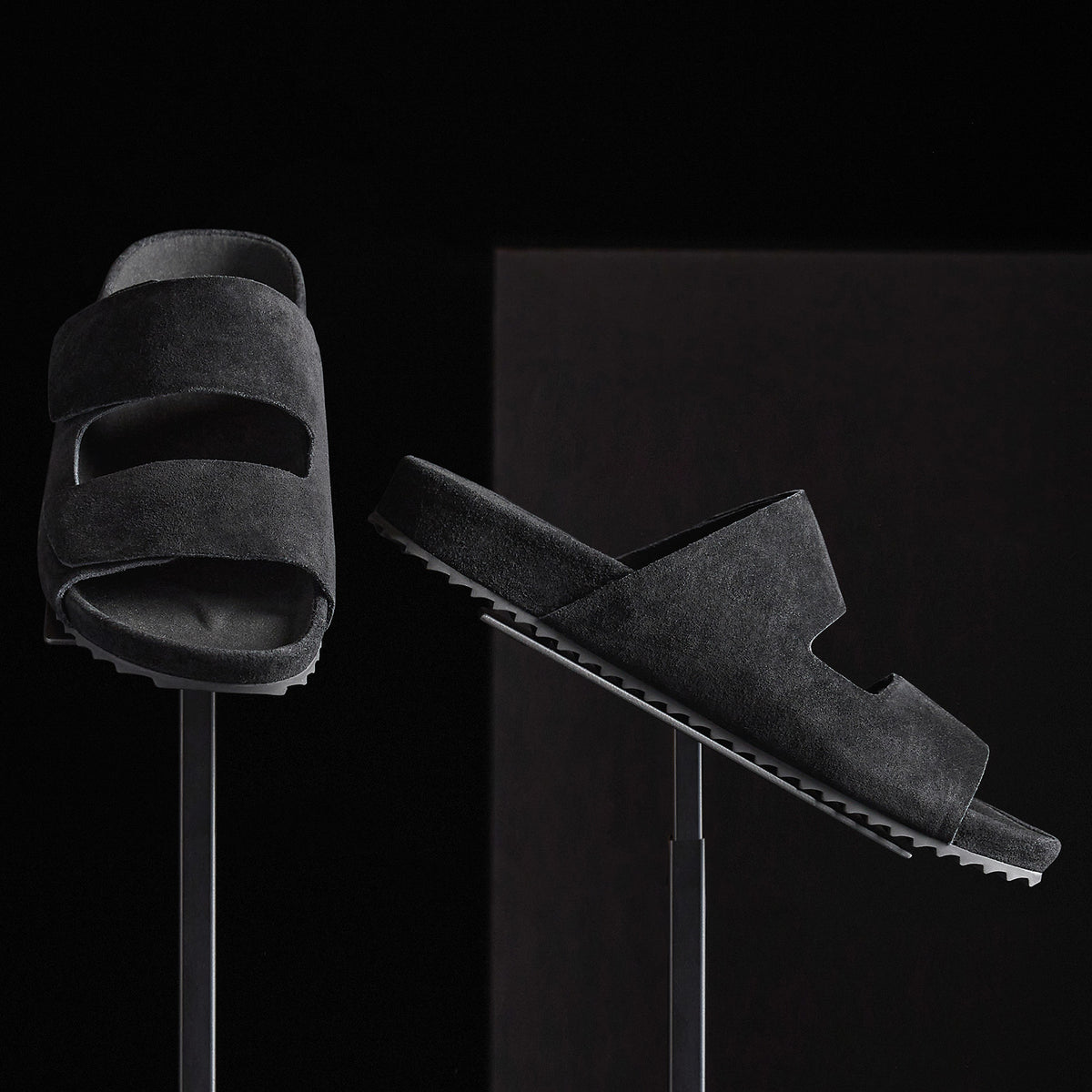 Men's Double Strap Suede Slide in Black | James Perse Los Angeles