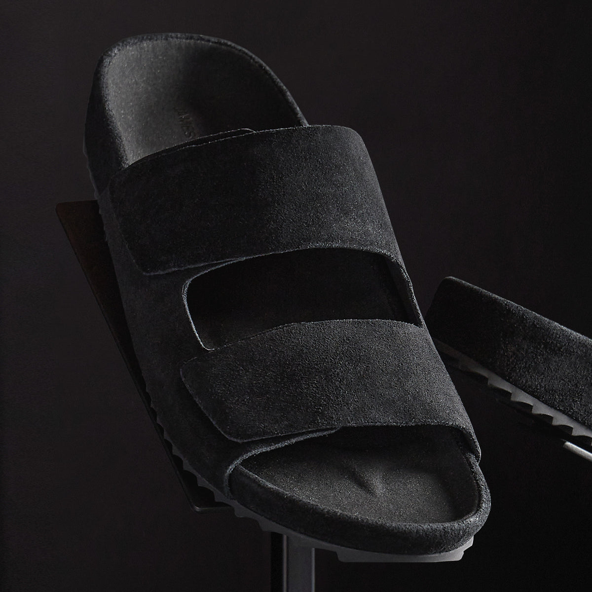 Men's Double Strap Suede Slide in Black | James Perse Los Angeles