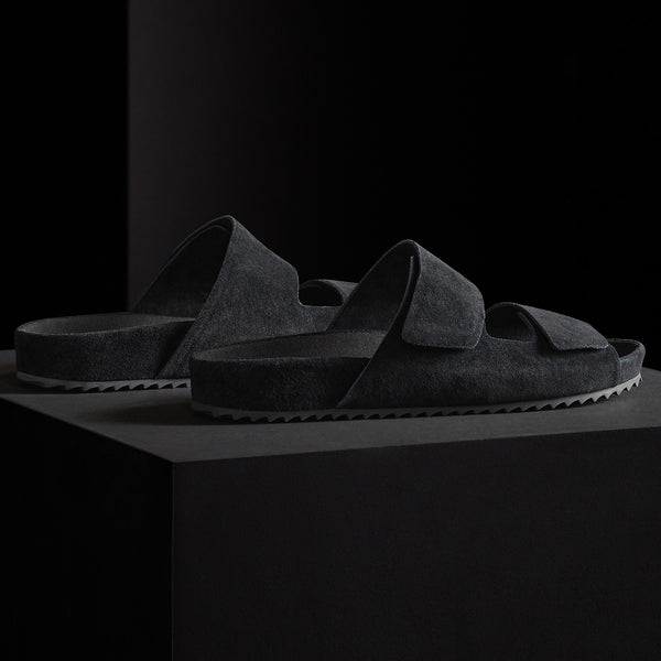 Men's Double Strap Suede Slide in Black | James Perse Los Angeles