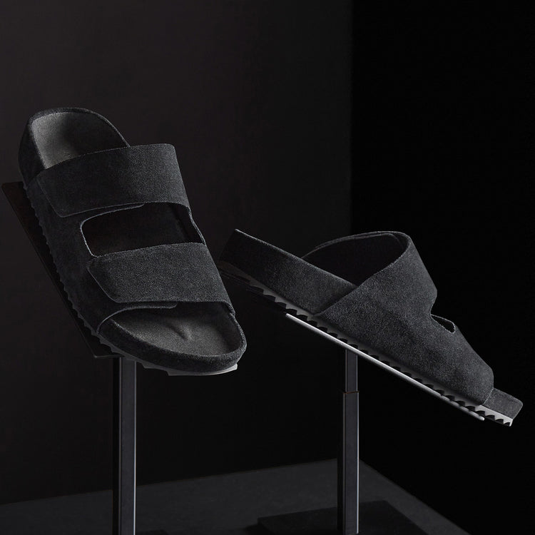 Women's Double Strap Suede Slide in Black | James Perse Los Angeles