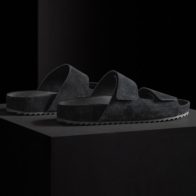 Women's Double Strap Suede Slide in Black | James Perse Los Angeles