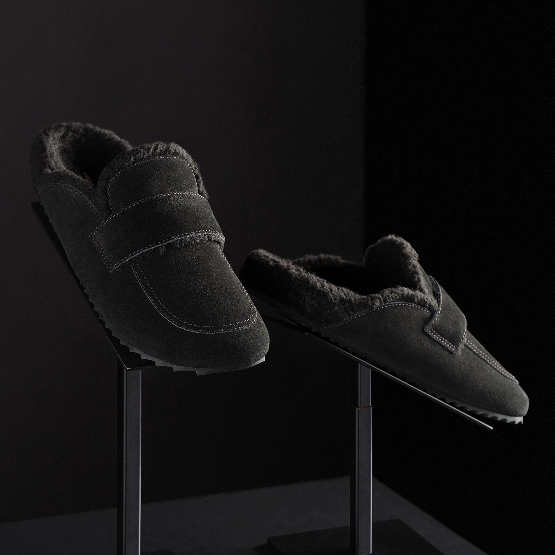 Women's Suede Shearling Loafer in Black/Black | James Perse Los Angeles