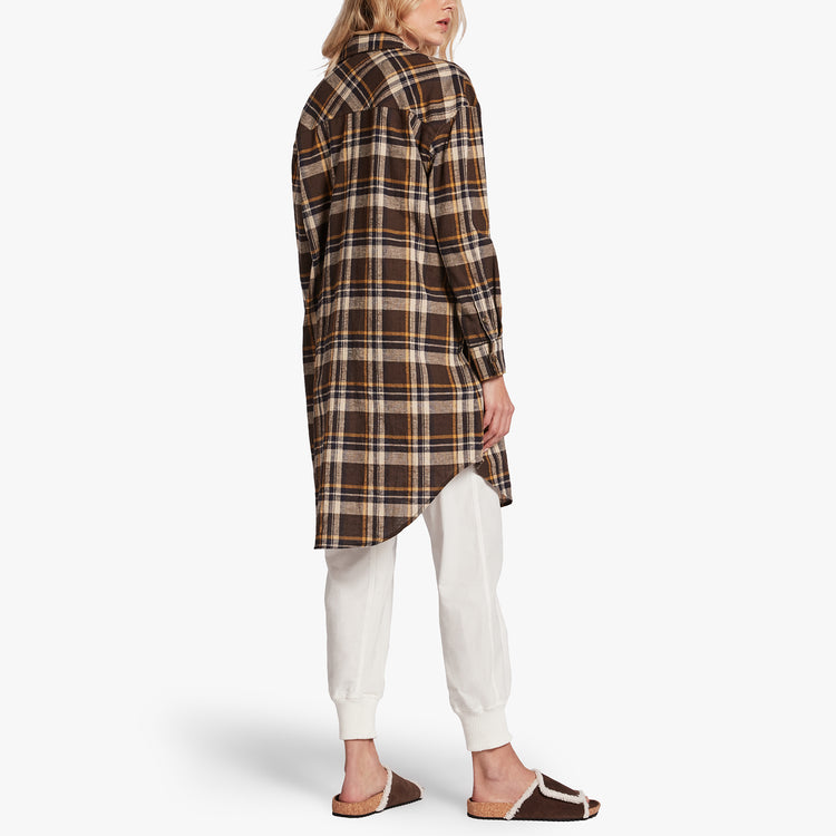 Military Plaid Boyfriend Shirt In Coffee Multi Plaid | James Perse Los Angeles