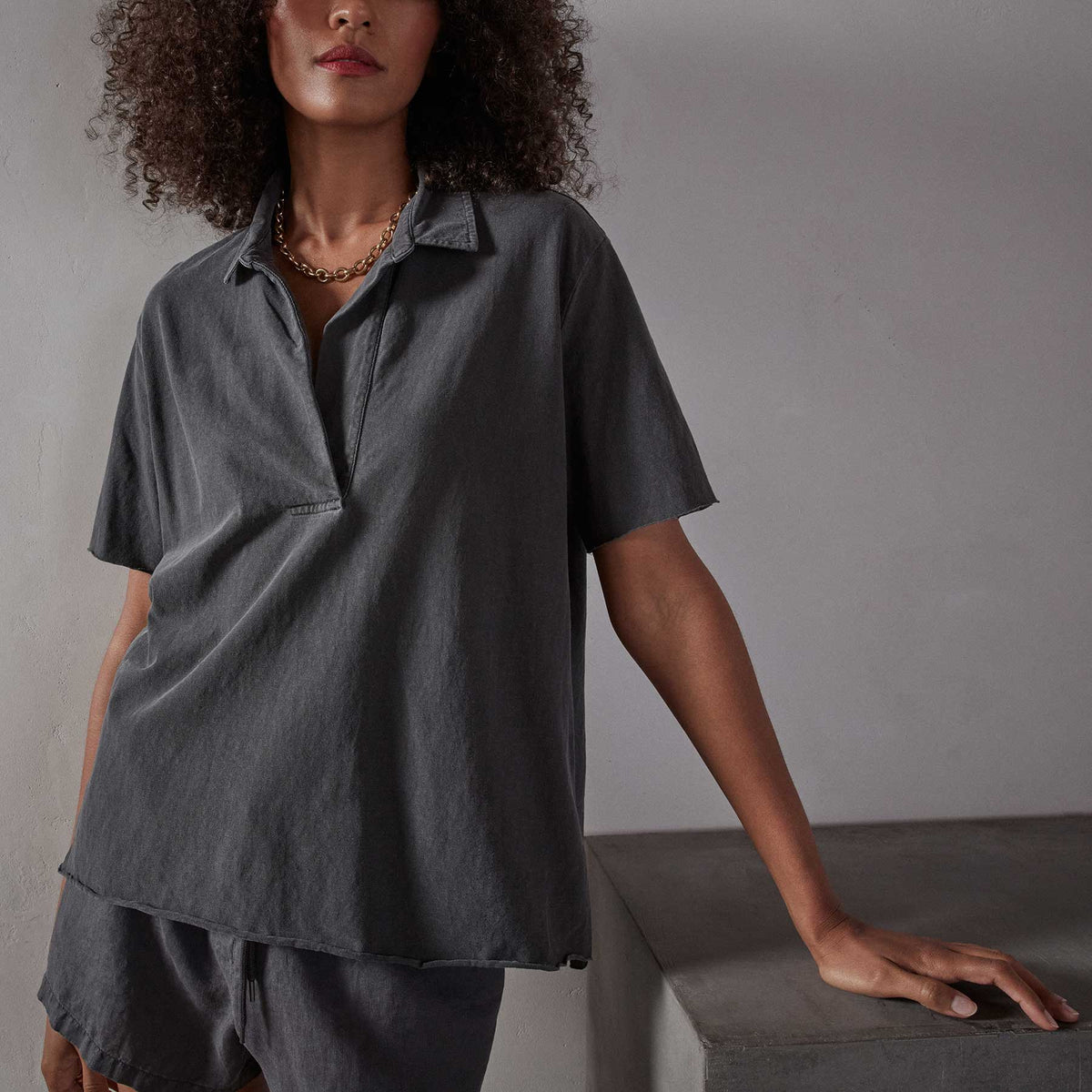 High Twist Jersey Oversized Polo in Magma Pigment | James Perse Los Angeles