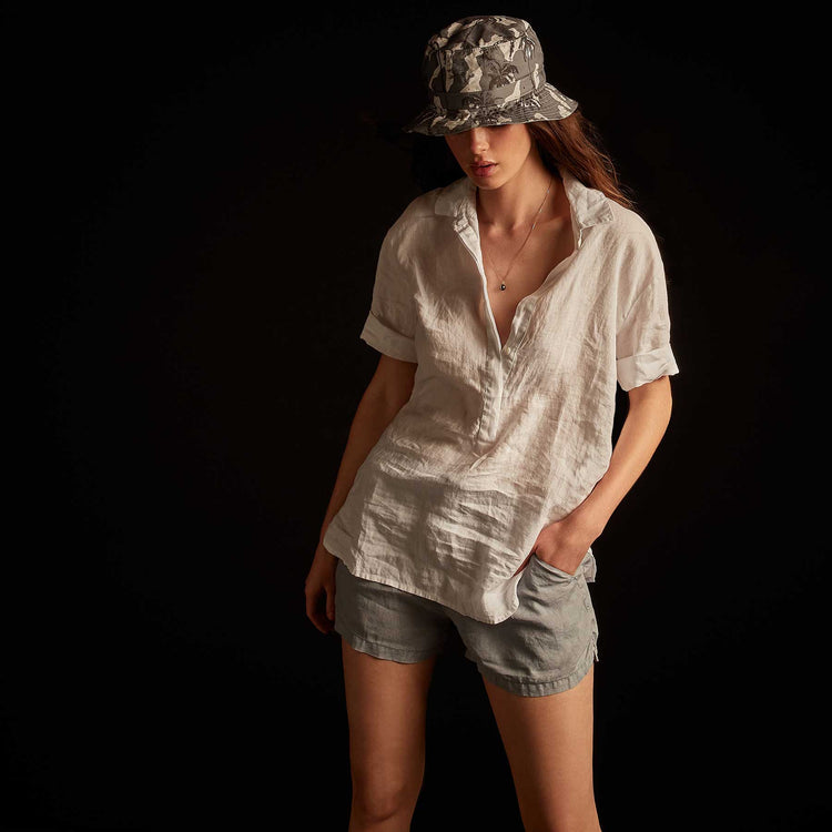 Lightweight Linen Pullover Shirt - White | James Perse Los Angeles
