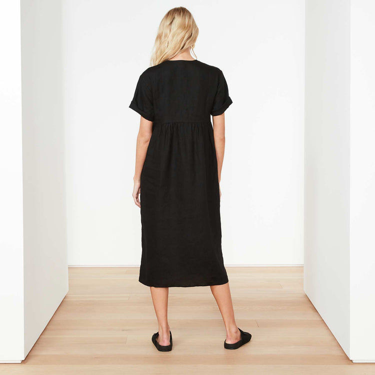 Empire Linen Dress In Black | James Perse Los Angeles