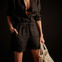 Long Sleeve Romper in Black | James Perse Los Angeles