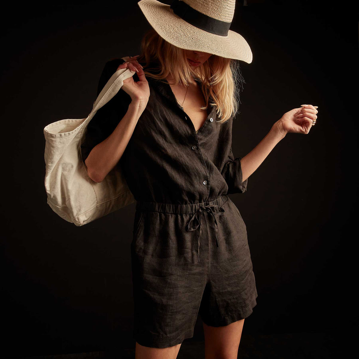 Long Sleeve Romper in Black | James Perse Los Angeles