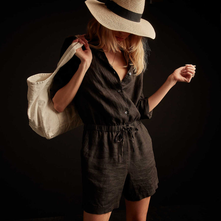 Long Sleeve Romper in Black | James Perse Los Angeles