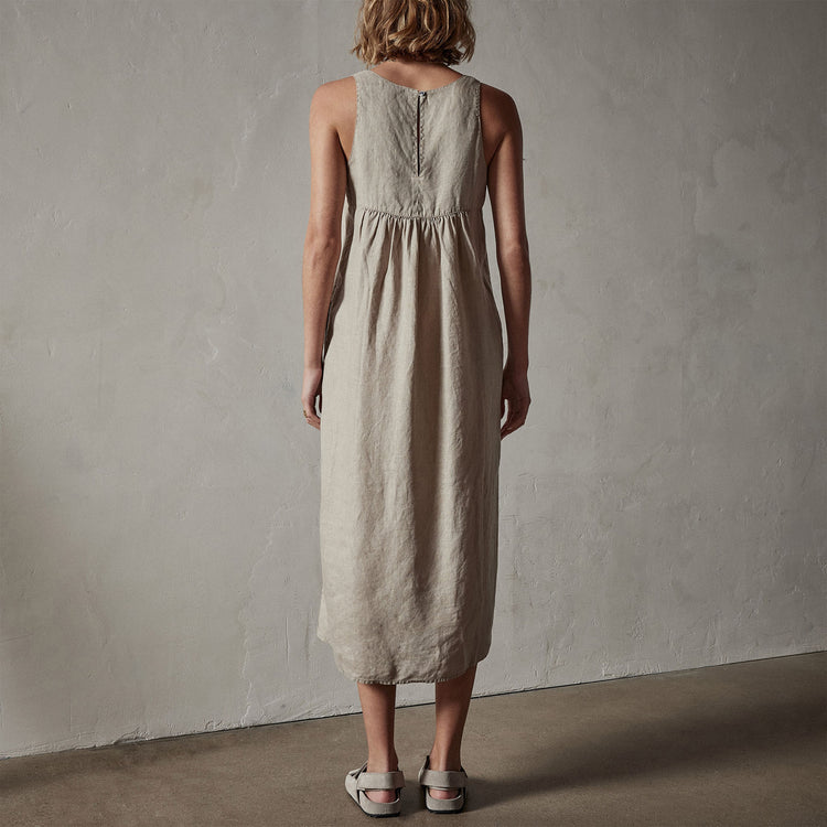 Gathered Linen Dress in Mineral Pigment | James Perse Los Angeles