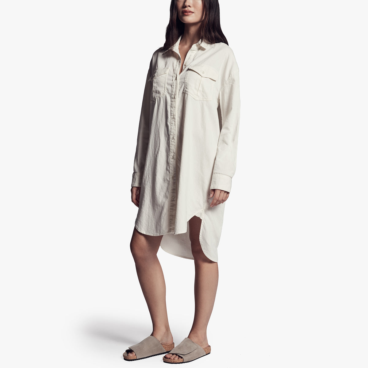 Cotton Military Shirt Dress In Vintage | James Perse Los Angeles