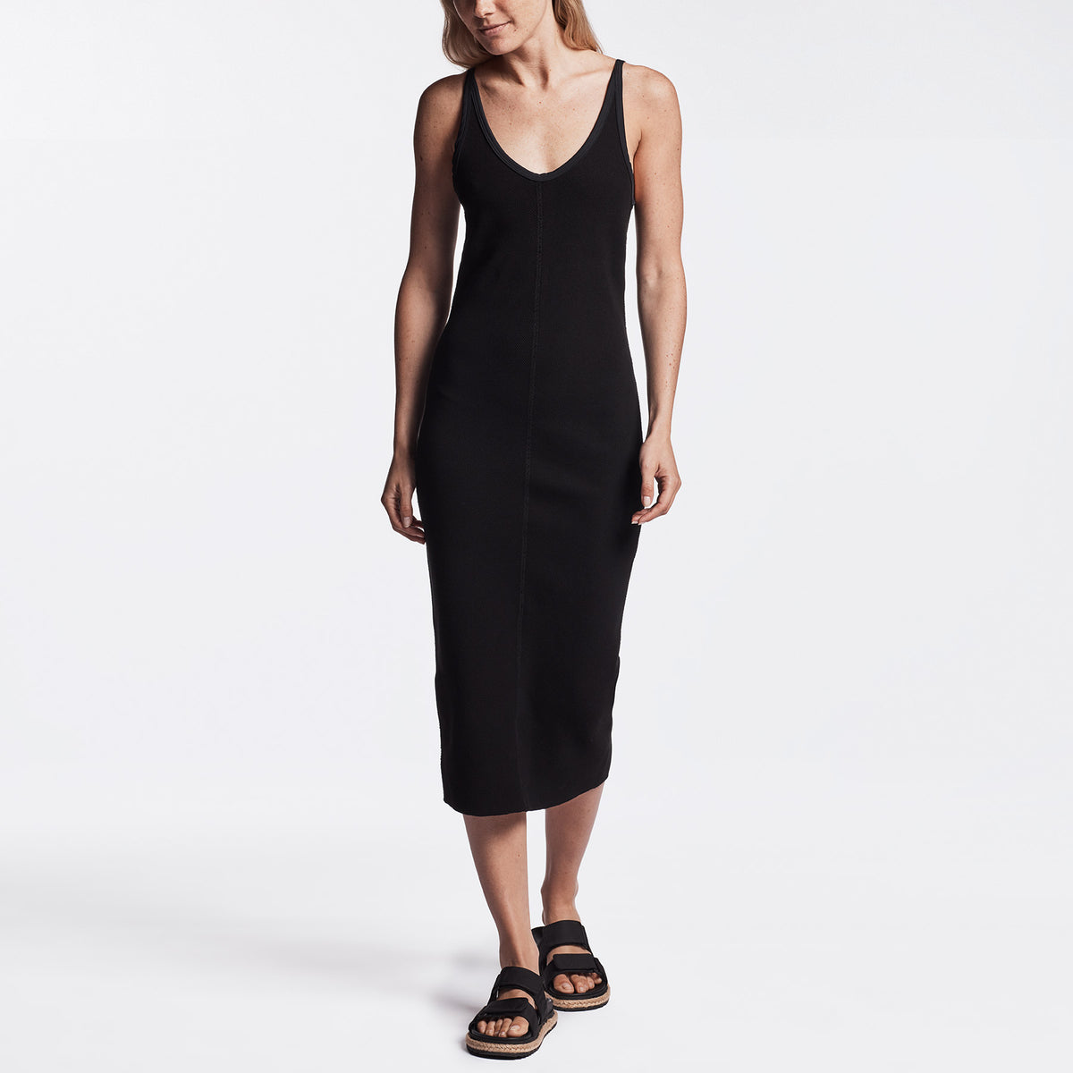 Chevron Rib Cami Dress In Black | James Perse Los Angeles