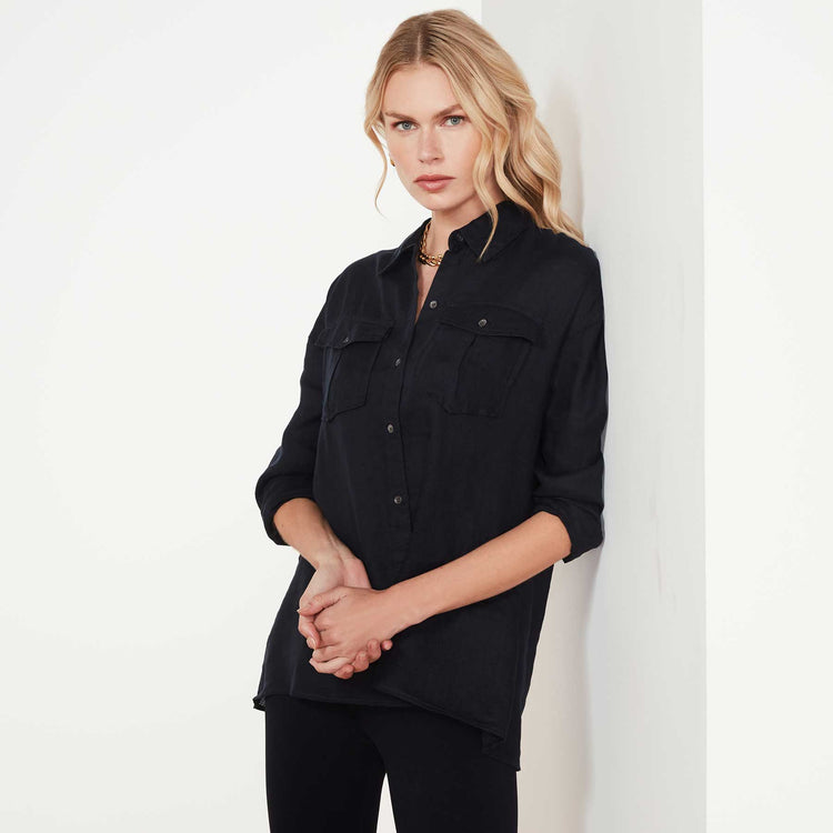 Casual Linen Shirt In French Navy | James Perse Los Angeles