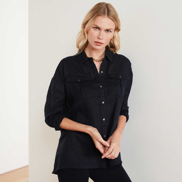 Casual Linen Shirt In French Navy | James Perse Los Angeles