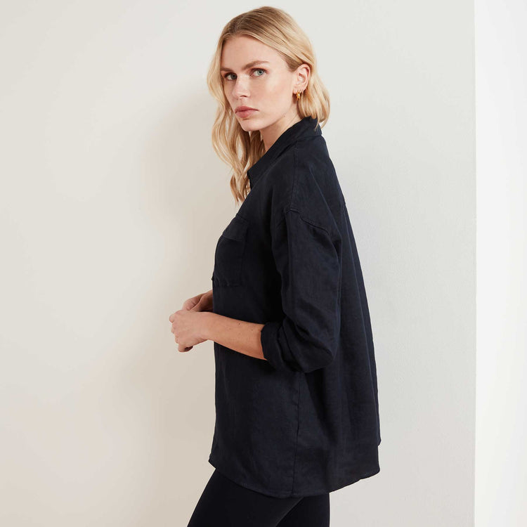 Casual Linen Shirt In French Navy | James Perse Los Angeles