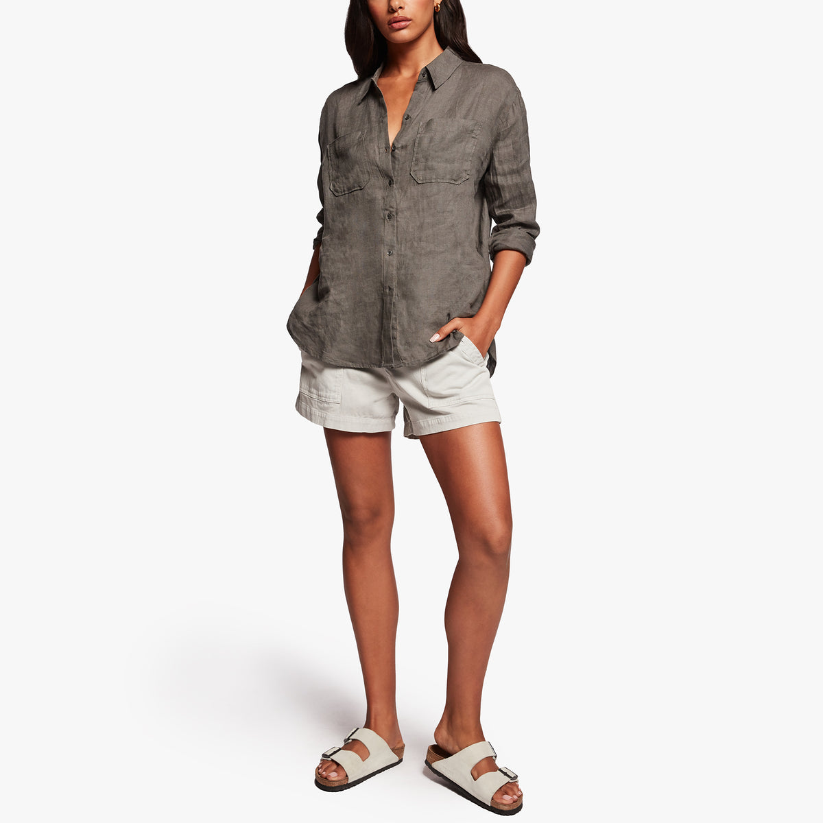 Linen Pocket Shirt In Alligator | James Perse Los Angeles
