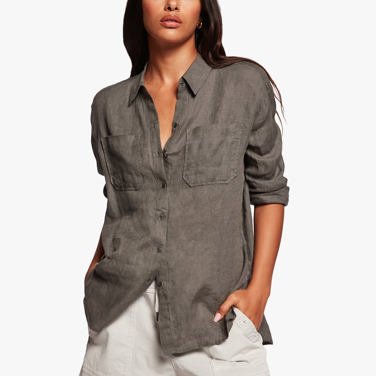 Linen Pocket Shirt In Alligator | James Perse Los Angeles
