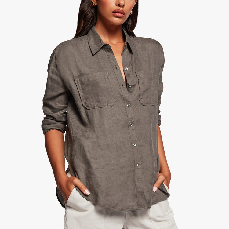 Linen Pocket Shirt In Alligator | James Perse Los Angeles