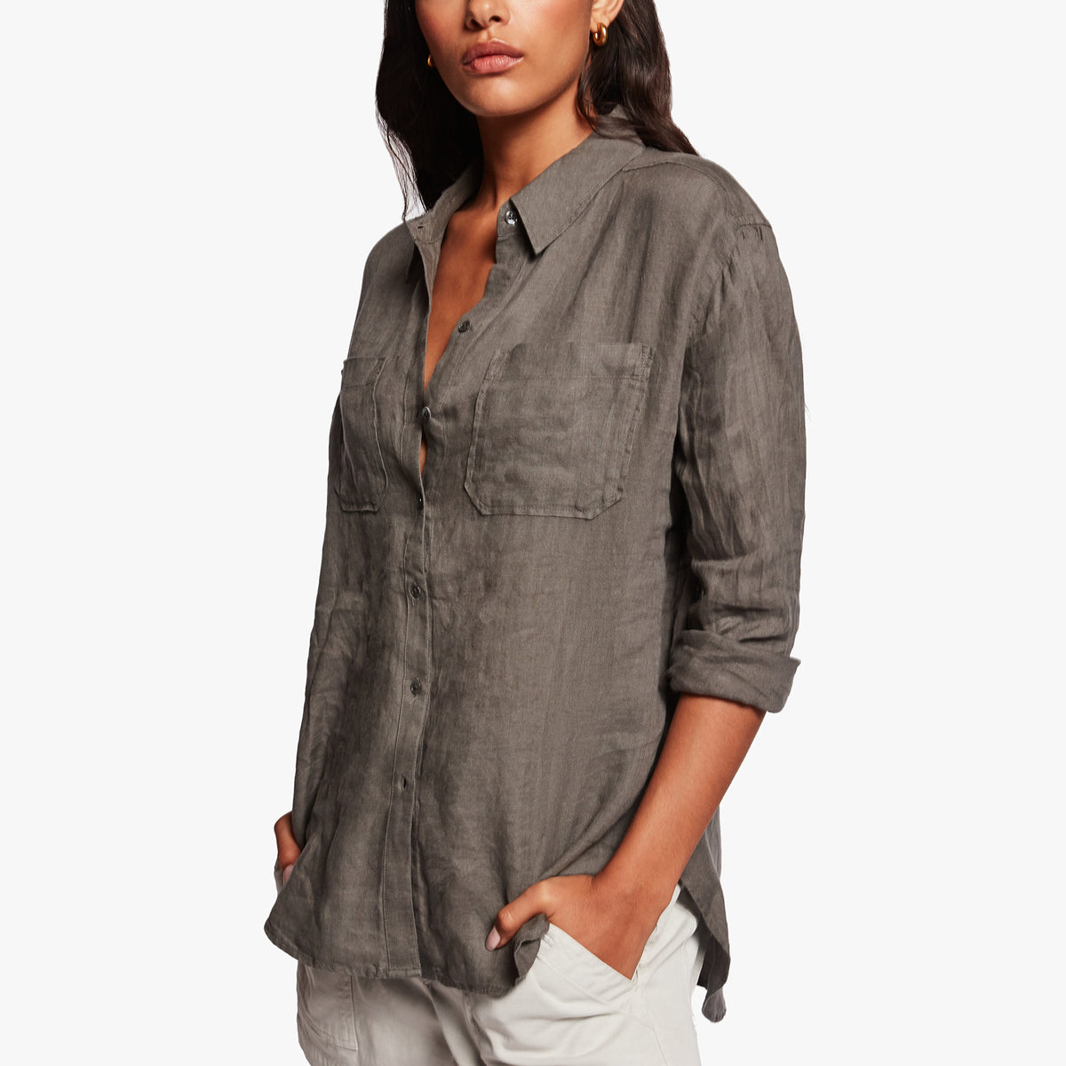 Linen Pocket Shirt In Alligator | James Perse Los Angeles