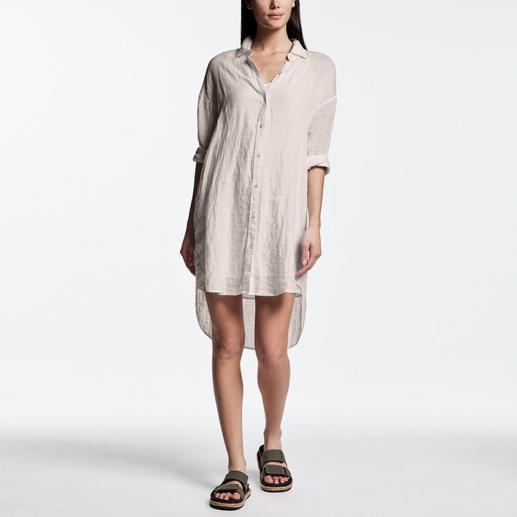 Linen Shirt Dress In Driftwood | James Perse Los Angeles