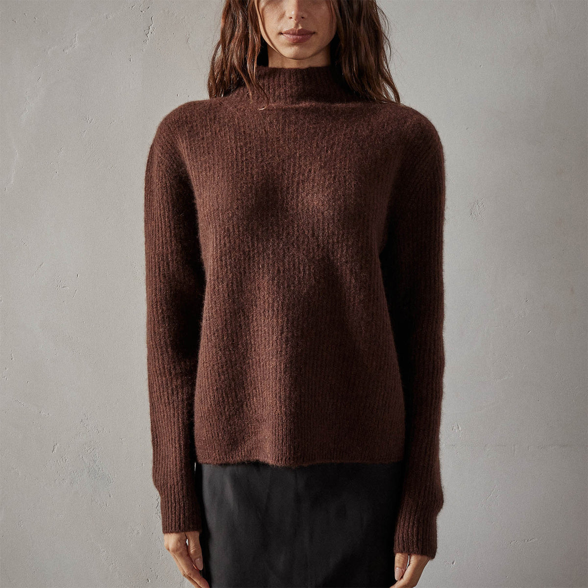 Rib Funnel Nk Sweater in Americano | James Perse Los Angeles