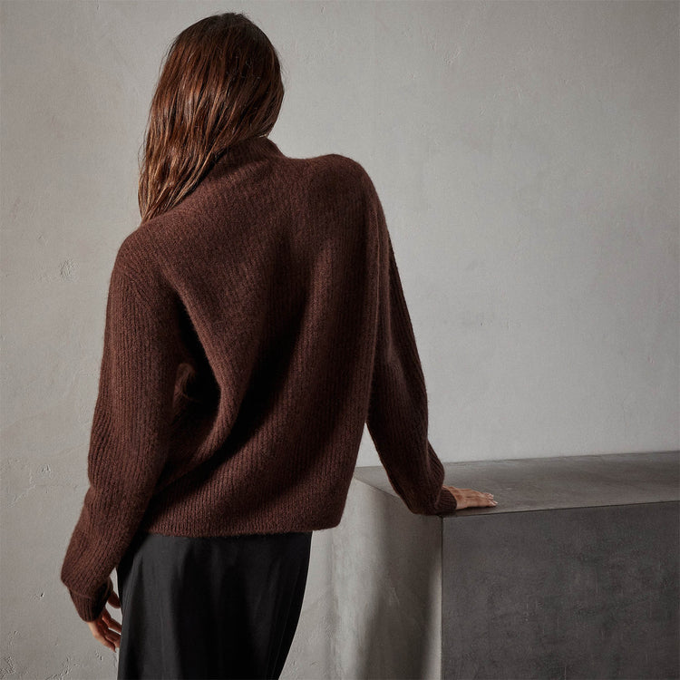 Rib Funnel Nk Sweater in Americano | James Perse Los Angeles