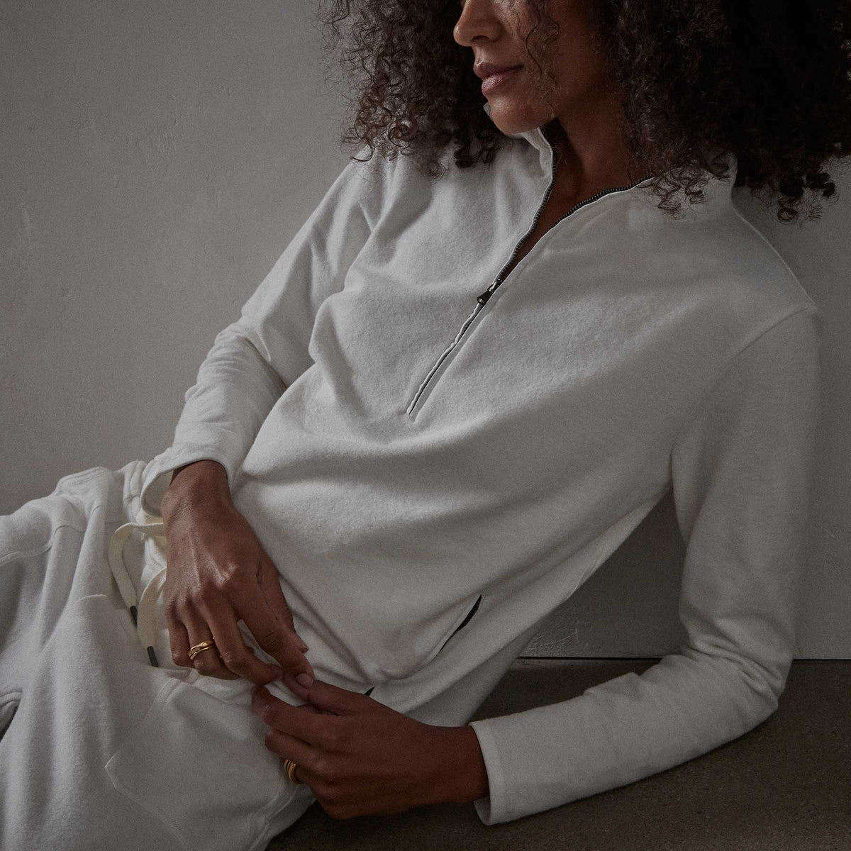 Brushed Terry Half Zip Funnel Neck - Everest White | James Perse Los Angeles