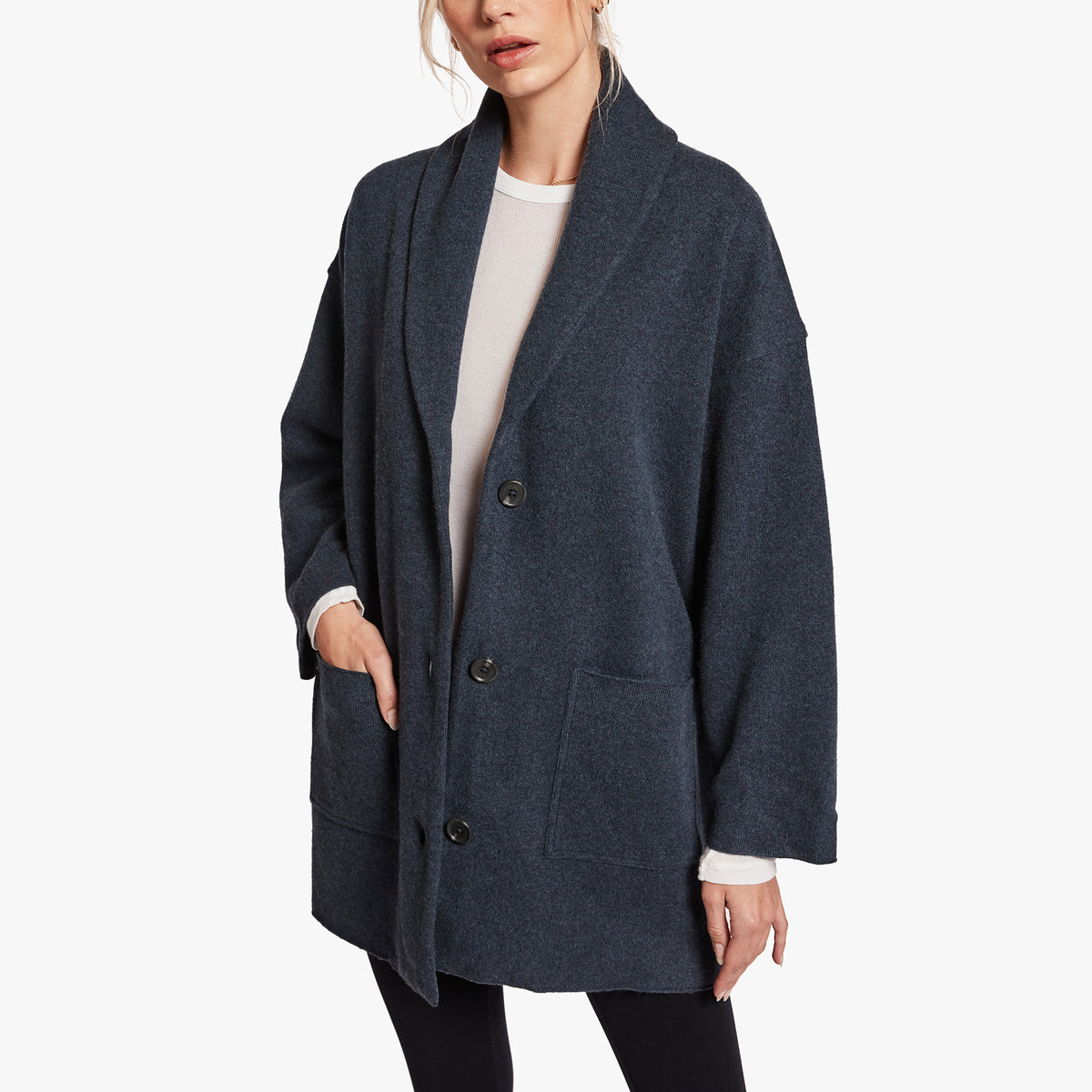 Oversized Shawl Cardigan In Denim Melange | James Perse Los Angeles