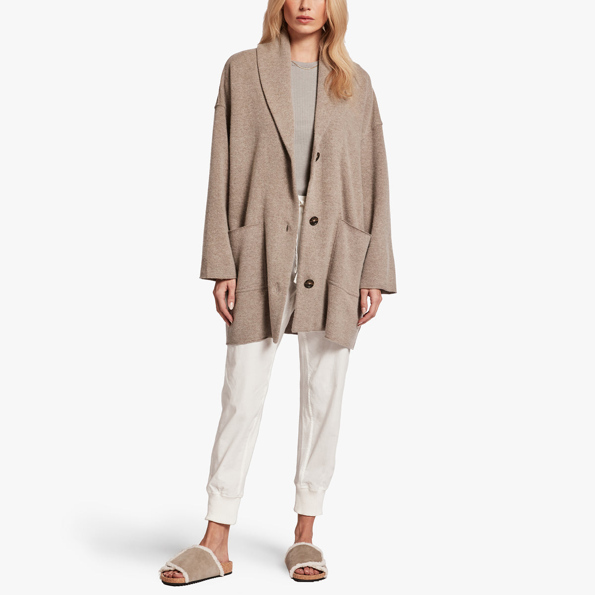 Oversized Shawl Cardigan In Taupe Melange | James Perse Los Angeles