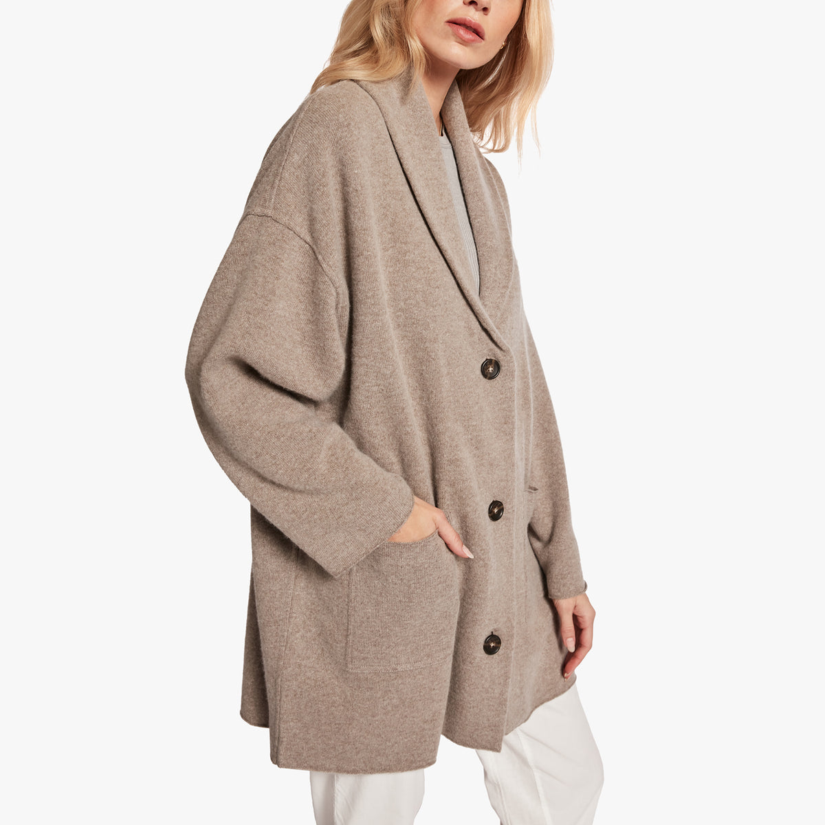 Oversized Shawl Cardigan In Taupe Melange | James Perse Los Angeles