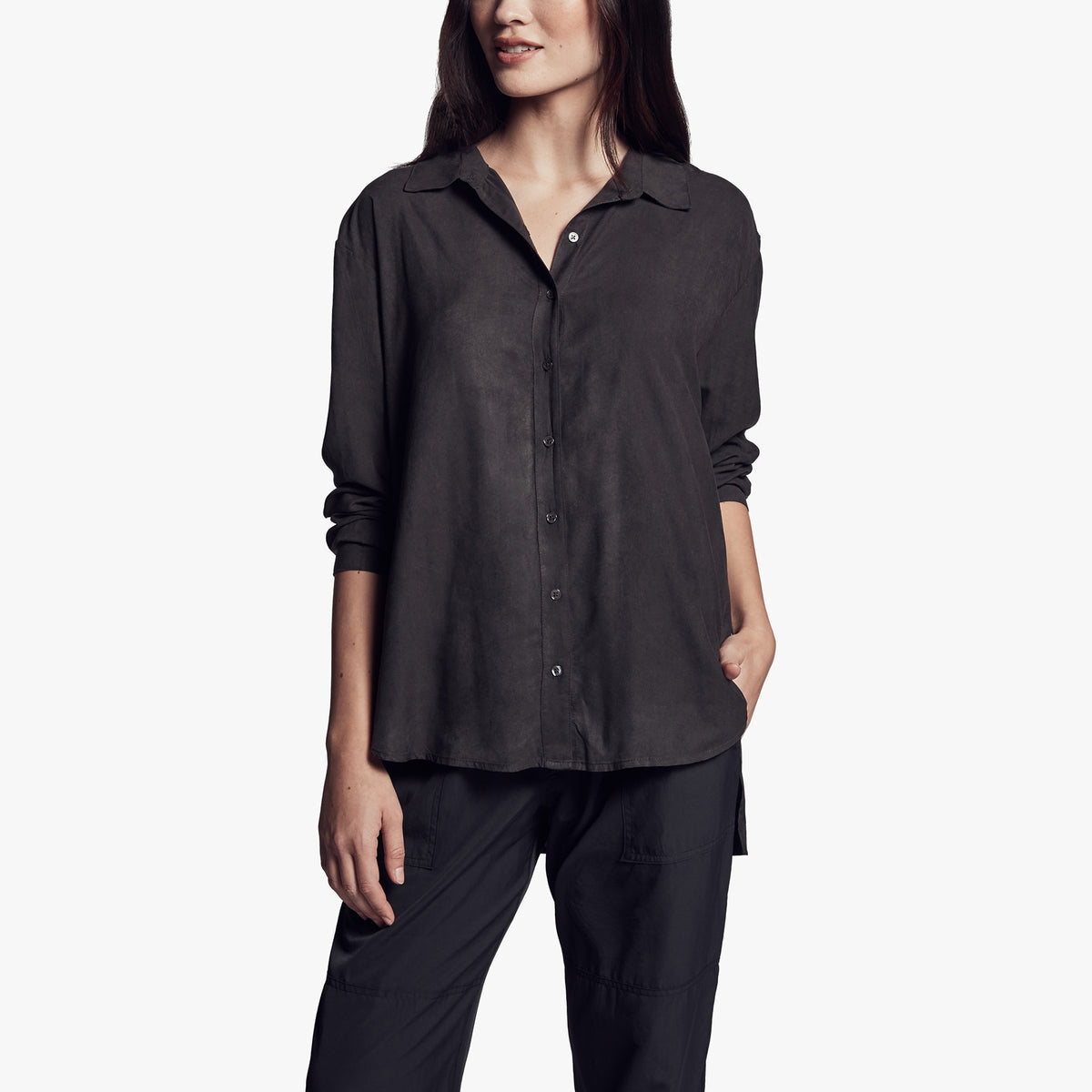 Micro Suede Shirt In Carbon | James Perse Los Angeles