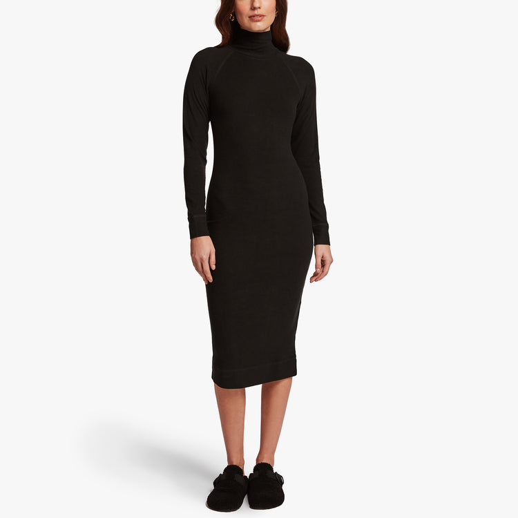 Micro Sueded Turtleneck Dress In Black | James Perse Los Angeles