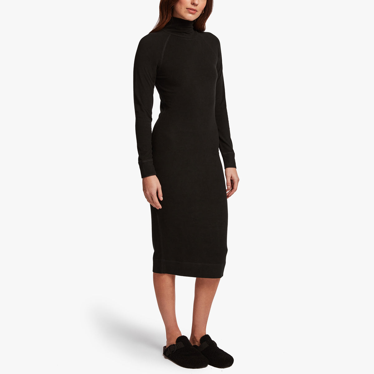 Micro Sueded Turtleneck Dress In Black | James Perse Los Angeles