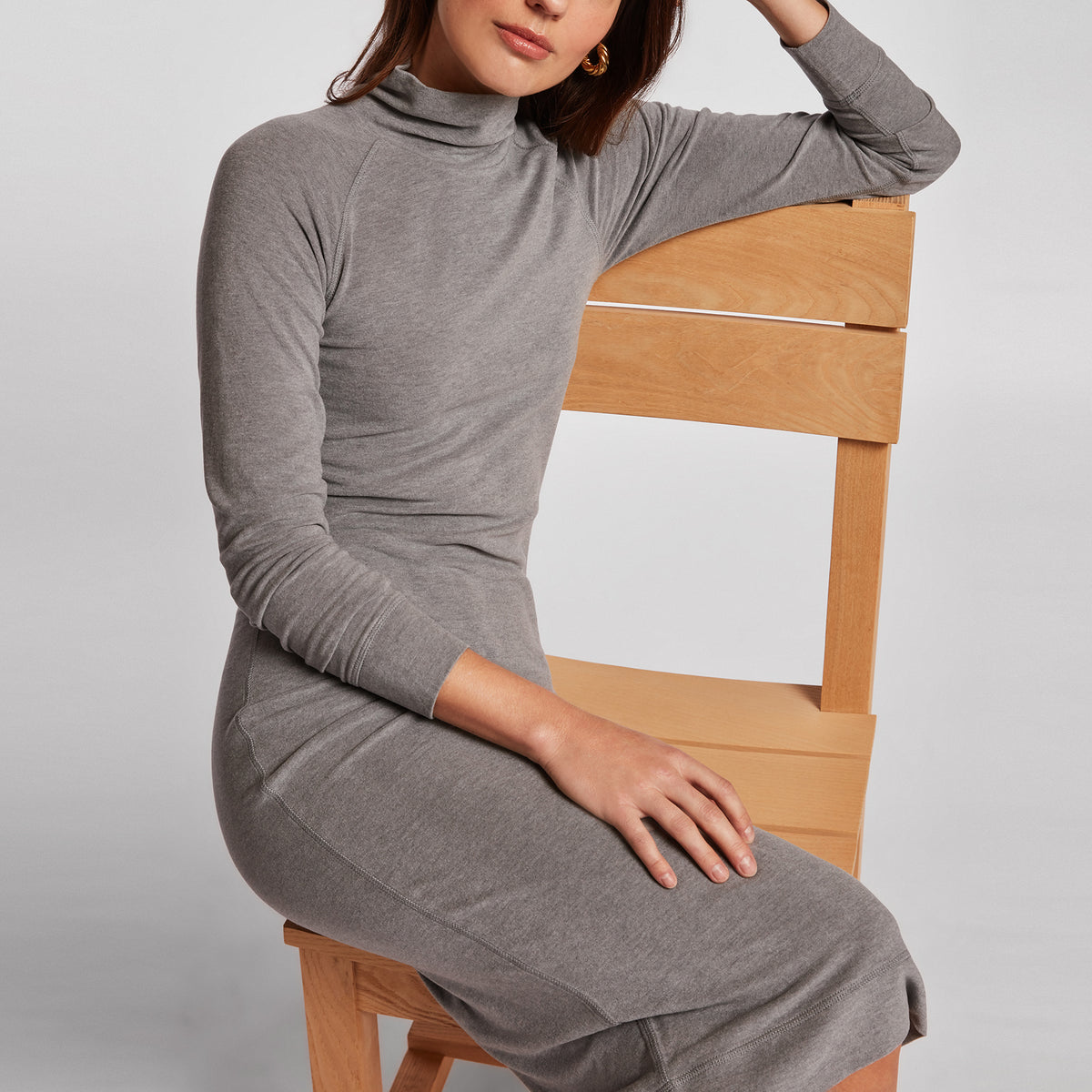 Micro Sueded Turtleneck Dress In Heather Grey | James Perse Los Angeles