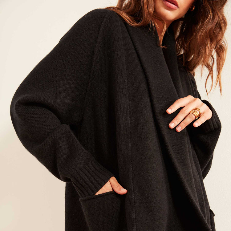 Recycled Cashmere Shawl Collar Cardigan Sweater In Black | James Perse Los Angeles