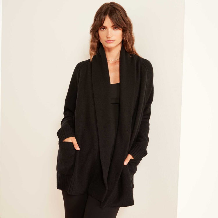 Recycled Cashmere Shawl Collar Cardigan Sweater In Black | James Perse Los Angeles
