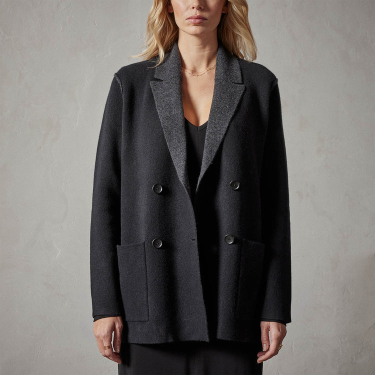 Cashmere Double Bed Blazer in Black/Anthracite | James Perse Los Angeles 